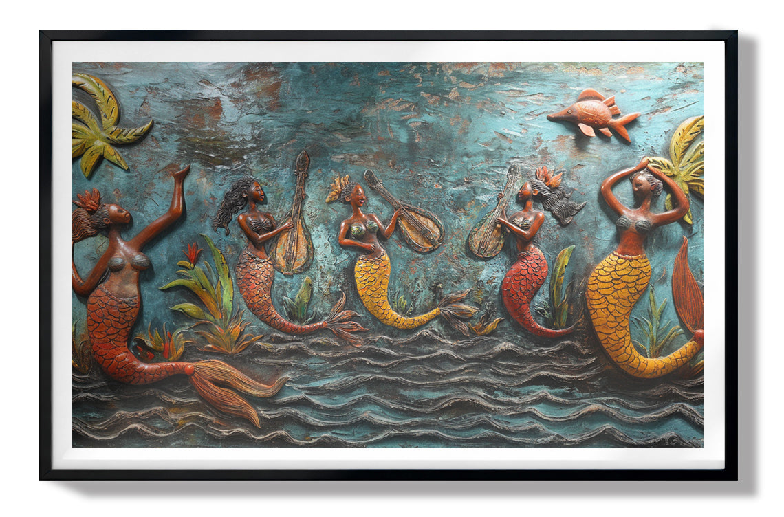 Black Mermaid Ocean Relief Caribbean wall art view 67