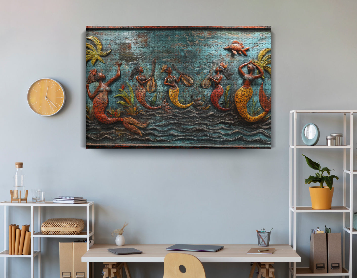 Black Mermaid Ocean Relief Caribbean wall art view 18