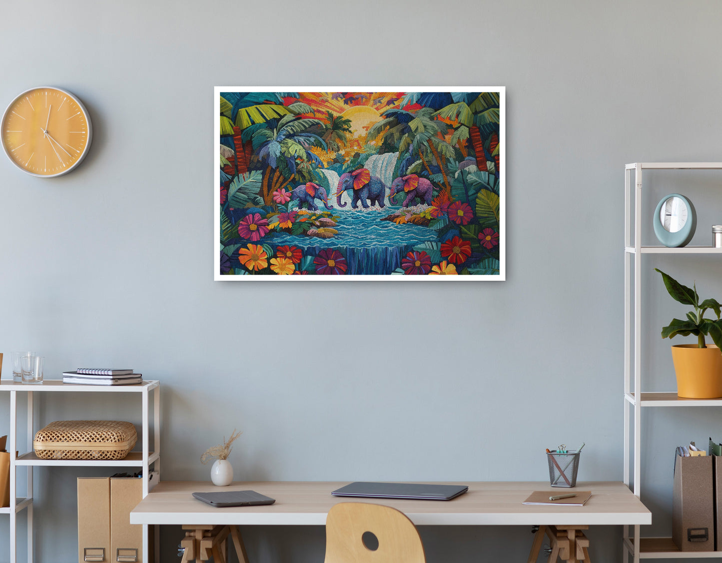 Elephant Waterfall Jungle Caribbean wall art print view