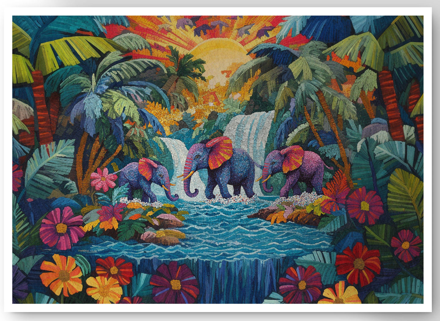 Elephant Waterfall Jungle Caribbean wall art canvas print by MoomZee Artwork