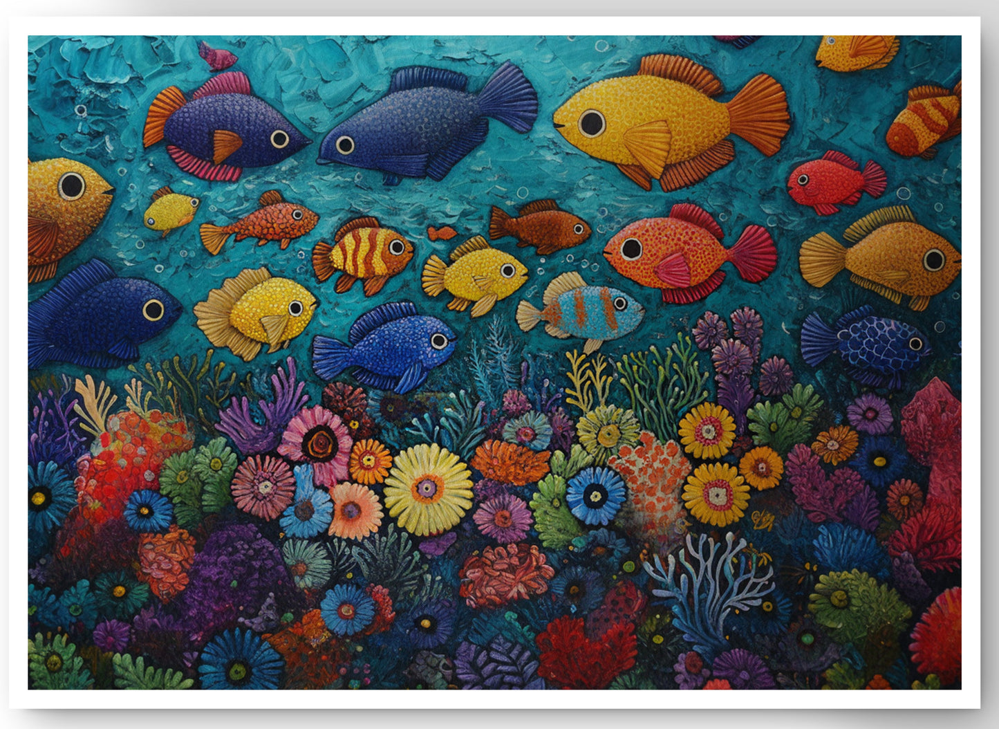 Tropical Fish Coral Black Caribbean wall art canvas print by MoomZee Artwork