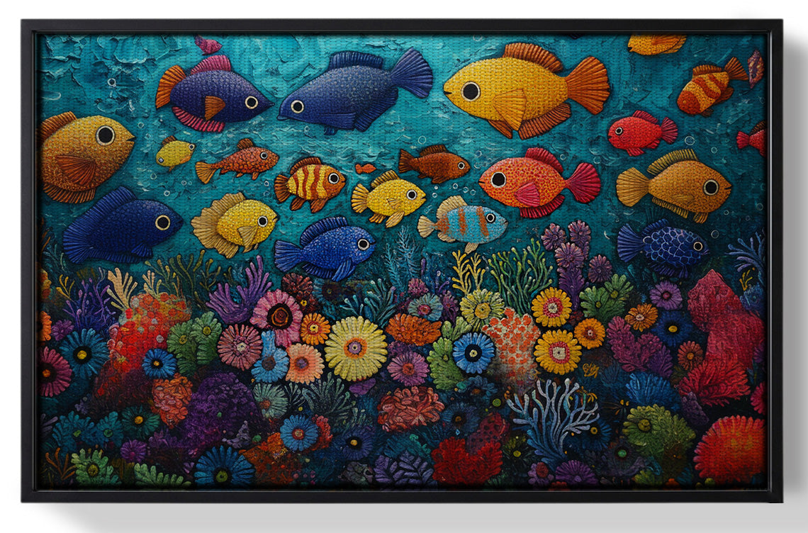 Framed Tropical Fish Coral Black Caribbean wall art for home decor