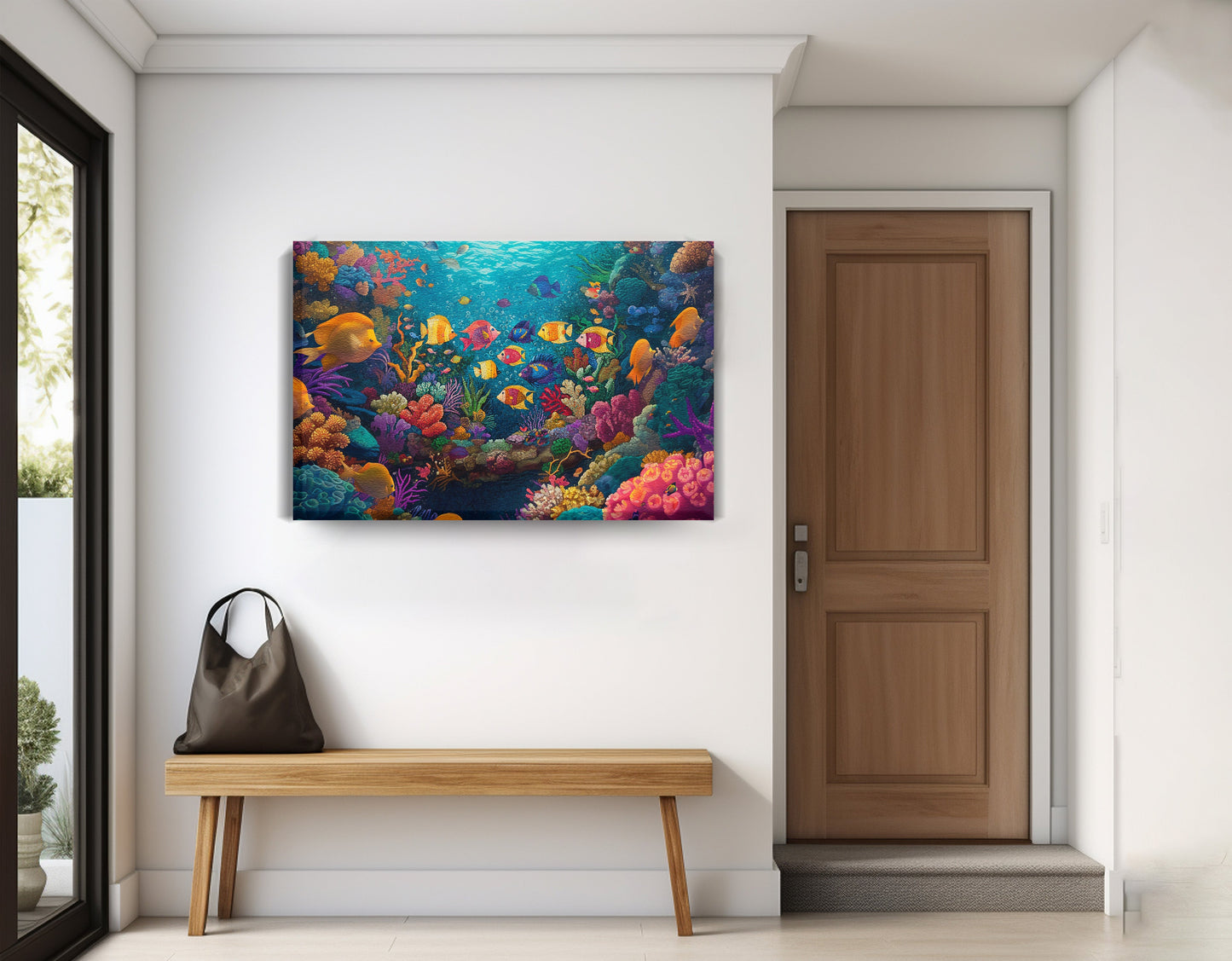 Colorful Tropical Fish Caribbean wall art displayed as entryway wall decor