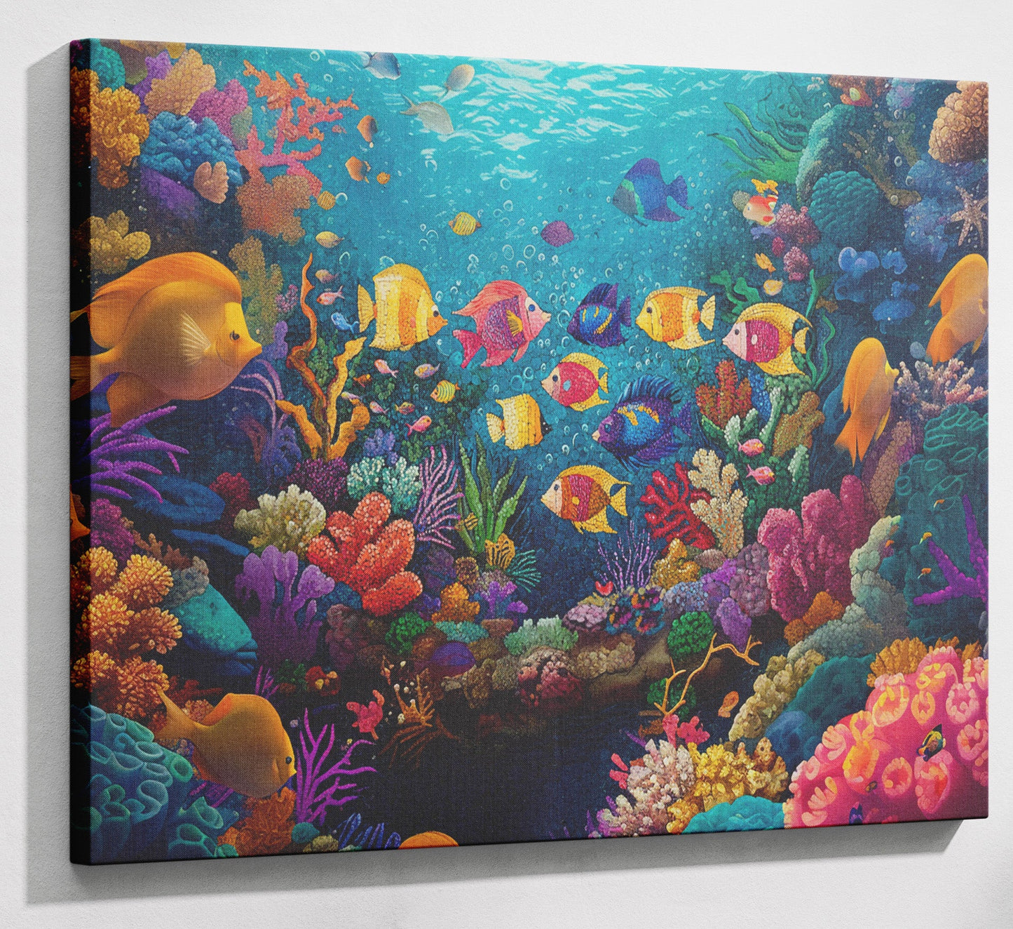 Colorful Tropical Fish Caribbean wall art canvas print with visible wall art format