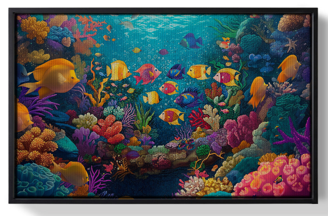Framed Colorful Tropical Fish Caribbean wall art for home decor