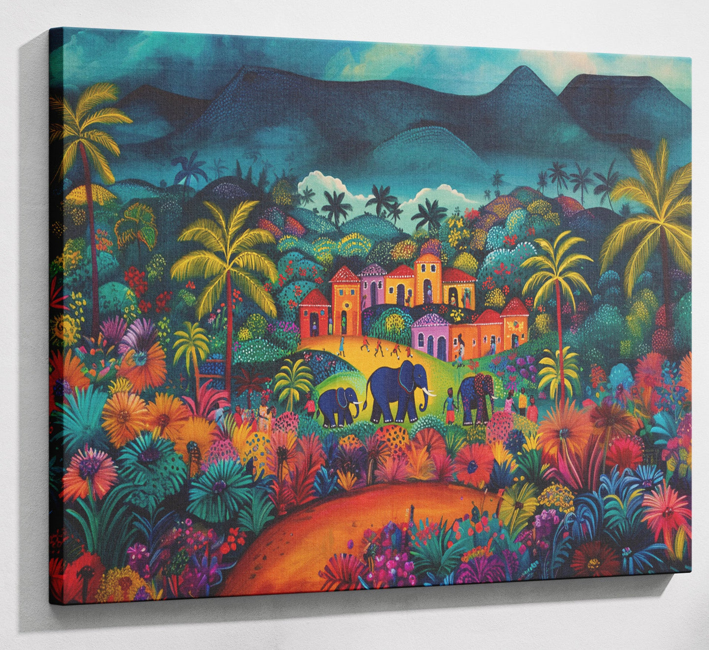 Haitian Village Landscape Caribbean wall art canvas print with visible wall art format