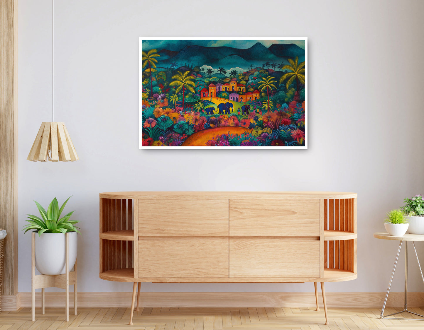 Alternate view of Haitian Village Landscape Caribbean wall art canvas print