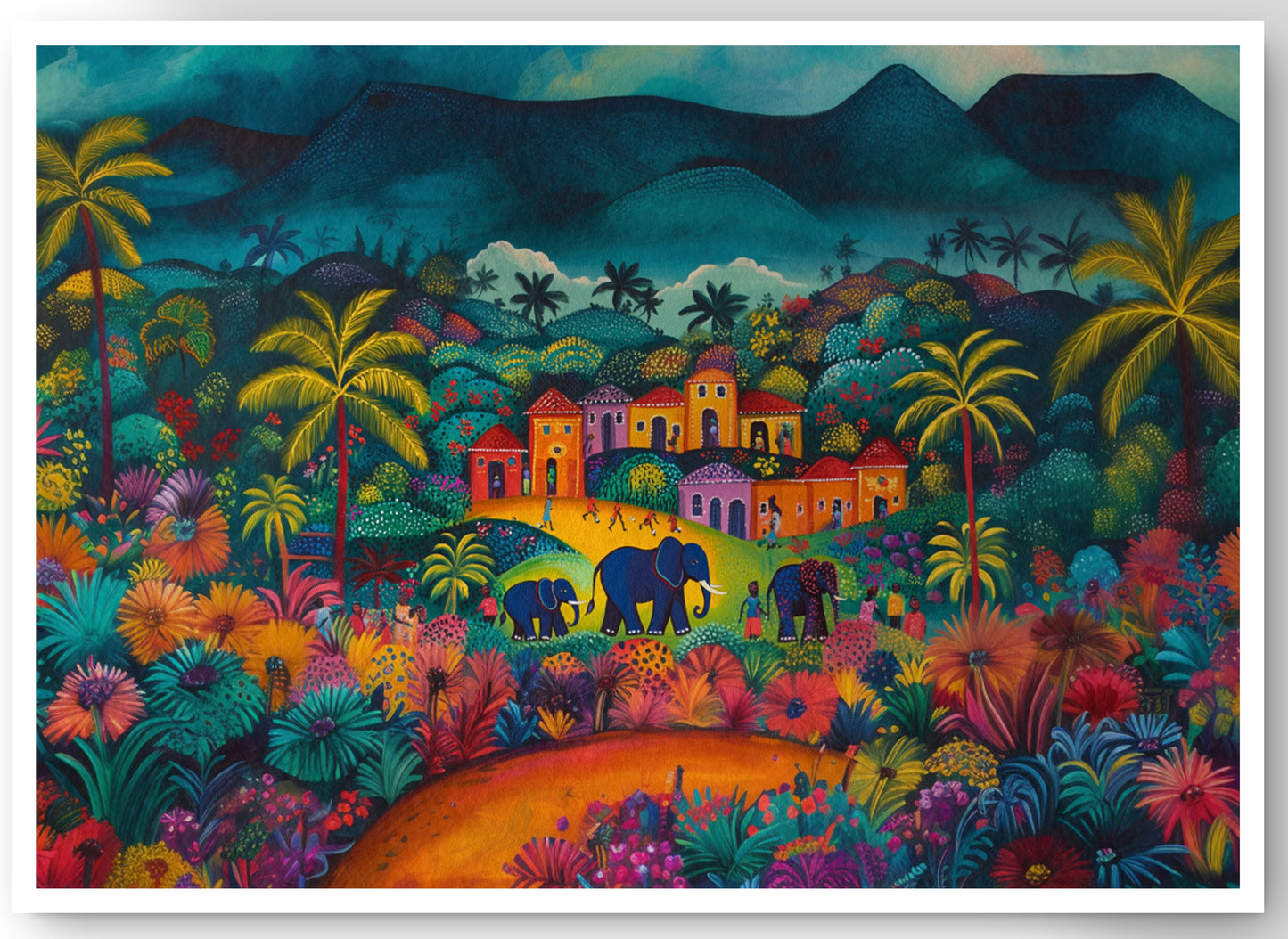 Haitian Village Landscape Caribbean wall art canvas print by MoomZee Artwork