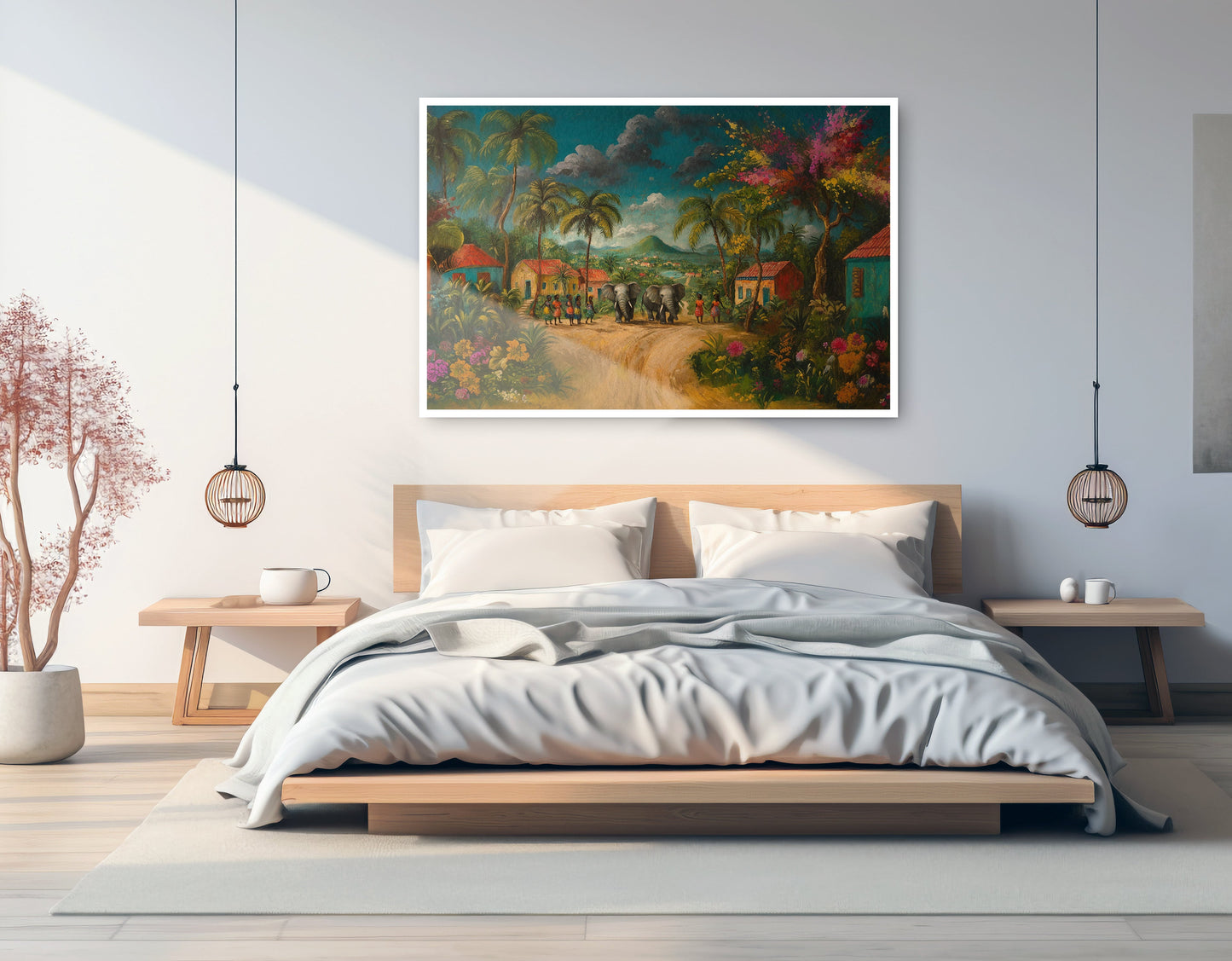 Tropical Village Road Black Caribbean wall art artwork view