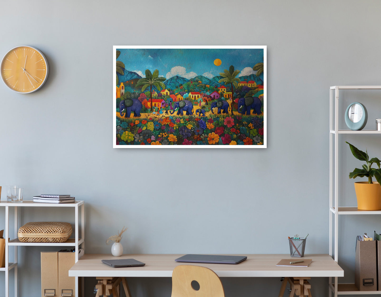 Tropical Village Elephant Caribbean wall art print view