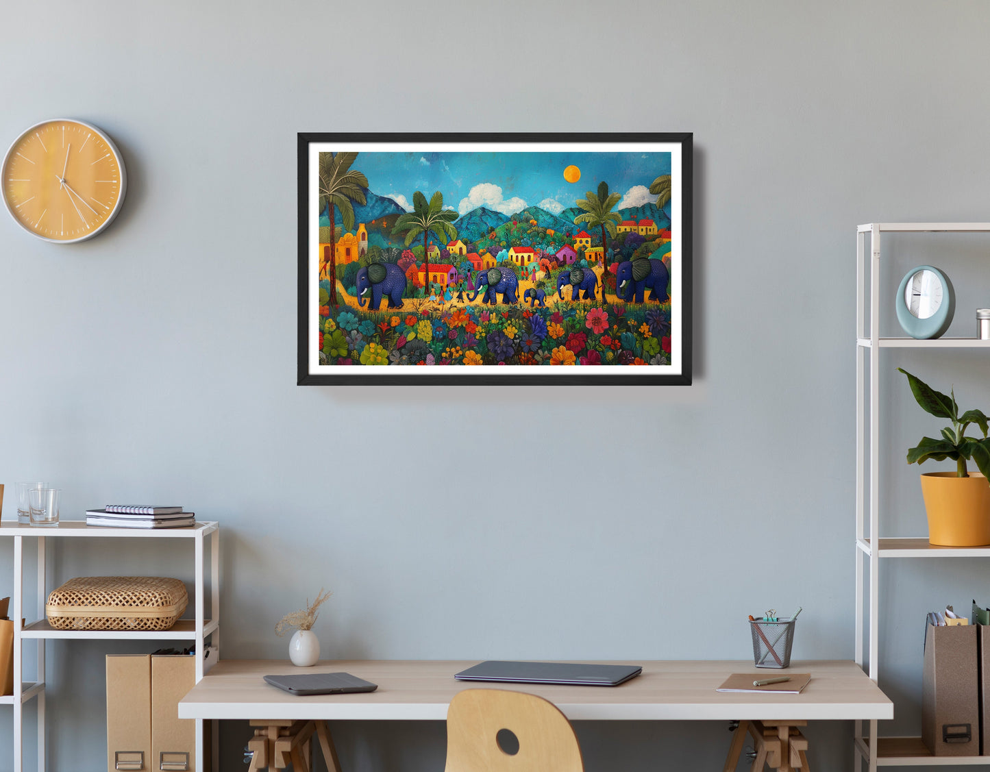 Tropical Village Elephant Caribbean wall art view 72