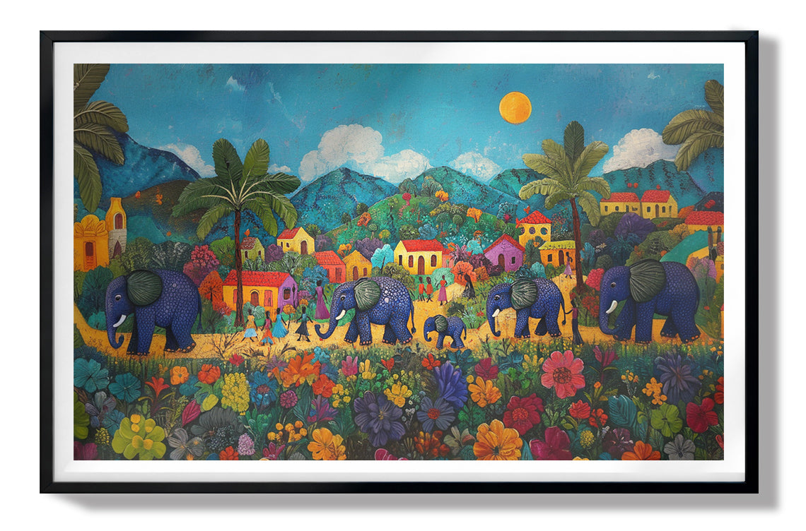 Tropical Village Elephant Caribbean wall art view 67