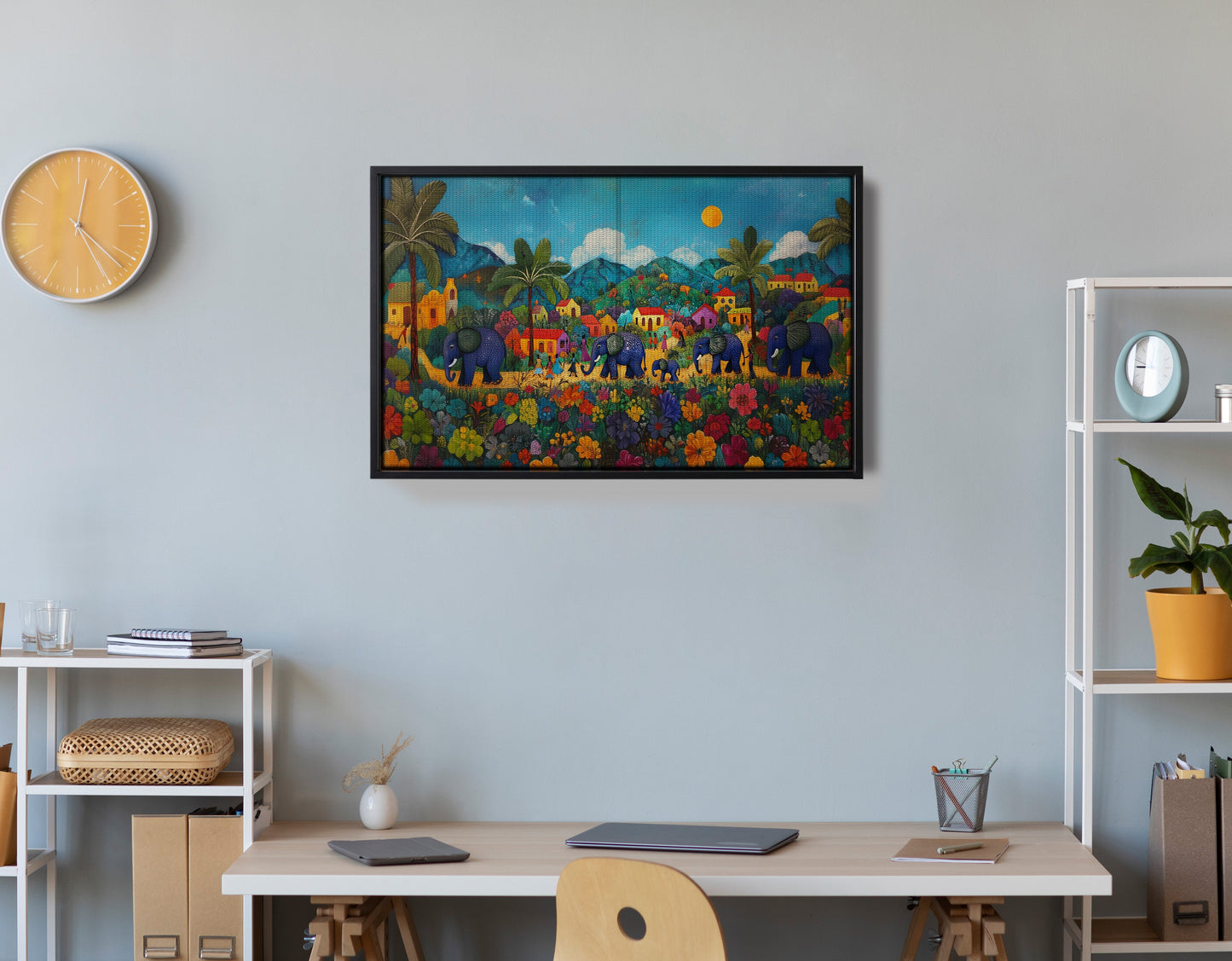 Tropical Village Elephant Caribbean wall art view 30
