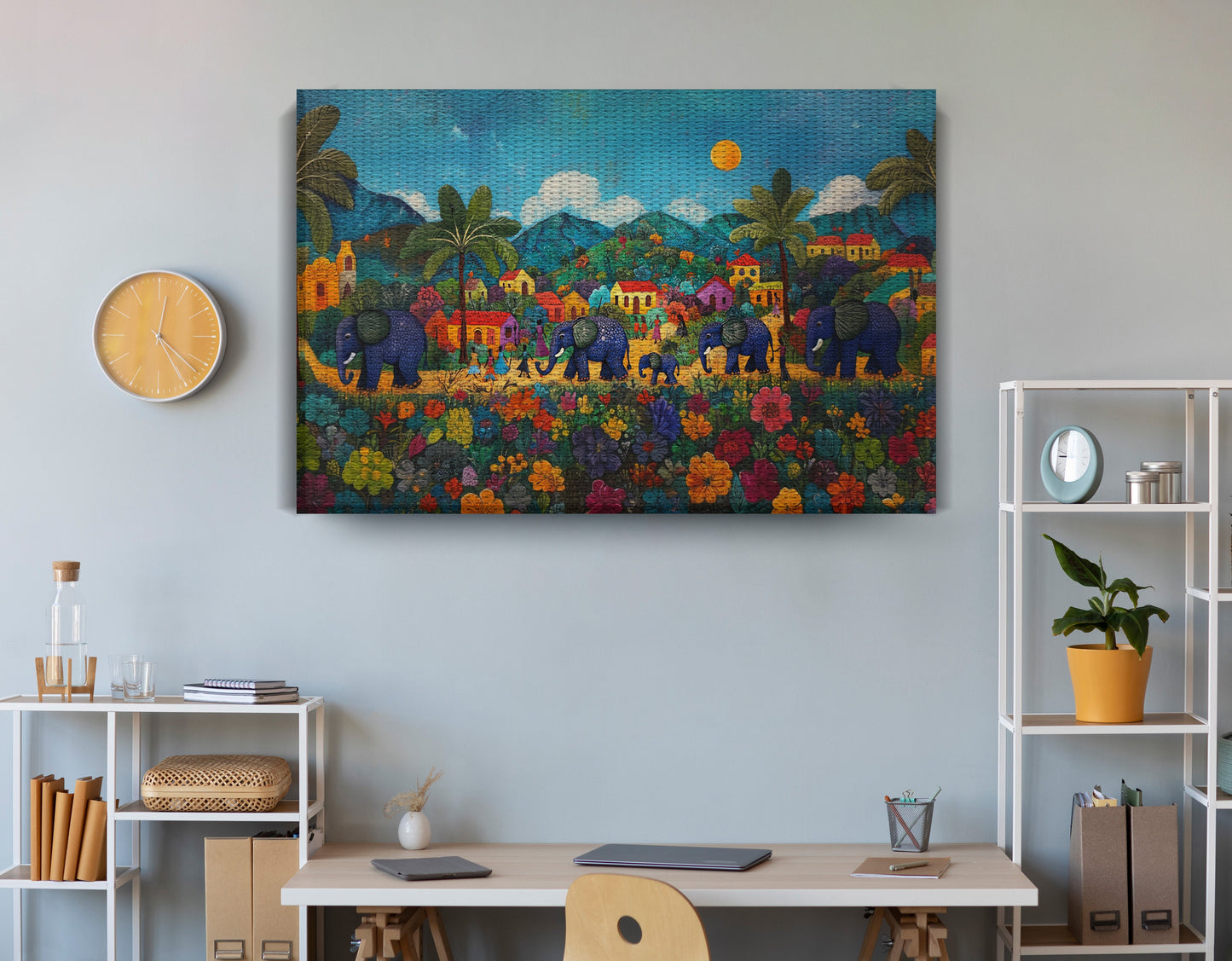 Tropical Village Elephant Caribbean wall art view 18