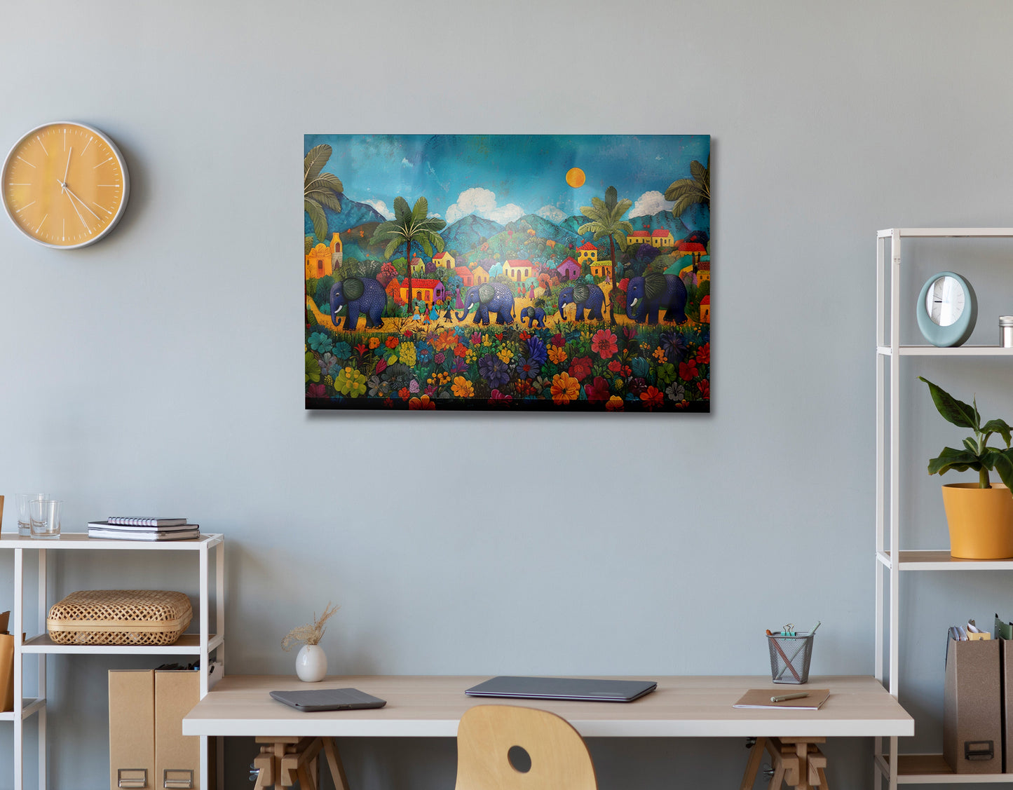 Tropical Village Elephant Caribbean wall art view 24