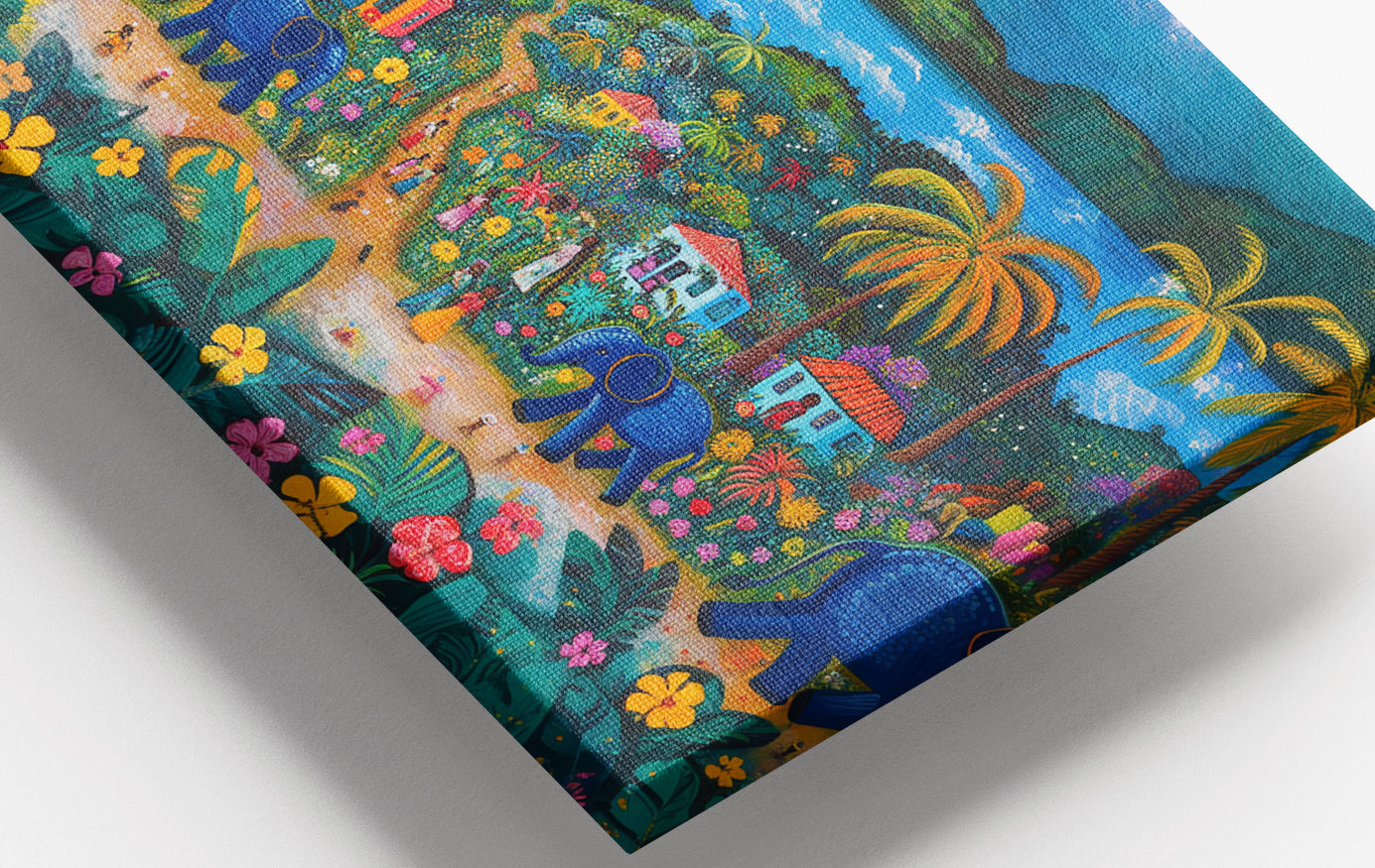 Close-up of Coastal Village Elephant Black Caribbean wall art detail