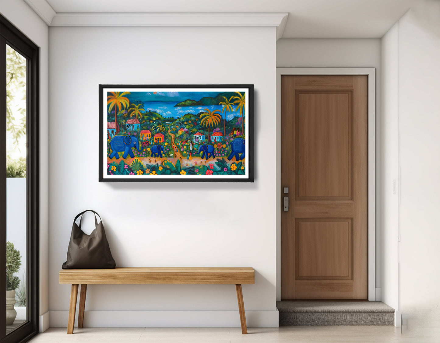 Coastal Village Elephant Black Caribbean wall art view 71