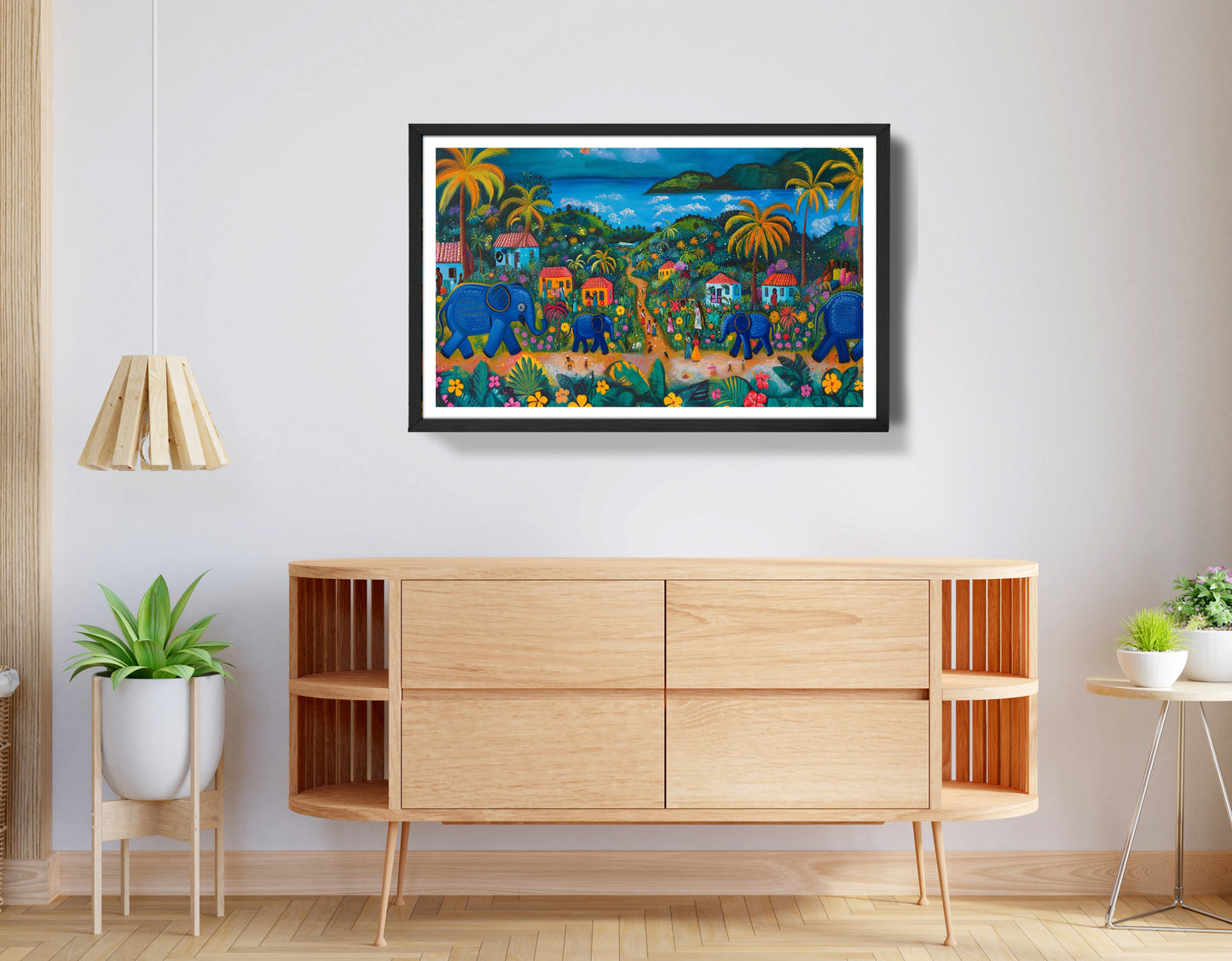 Coastal Village Elephant Black Caribbean wall art view 68