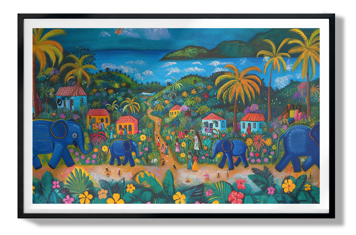 Coastal Village Elephant Black Caribbean wall art view 67