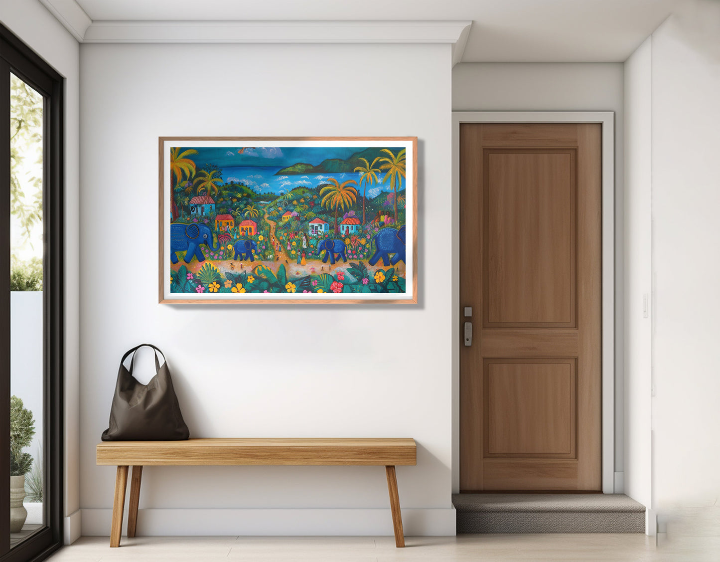 Coastal Village Elephant Black Caribbean wall art view 83