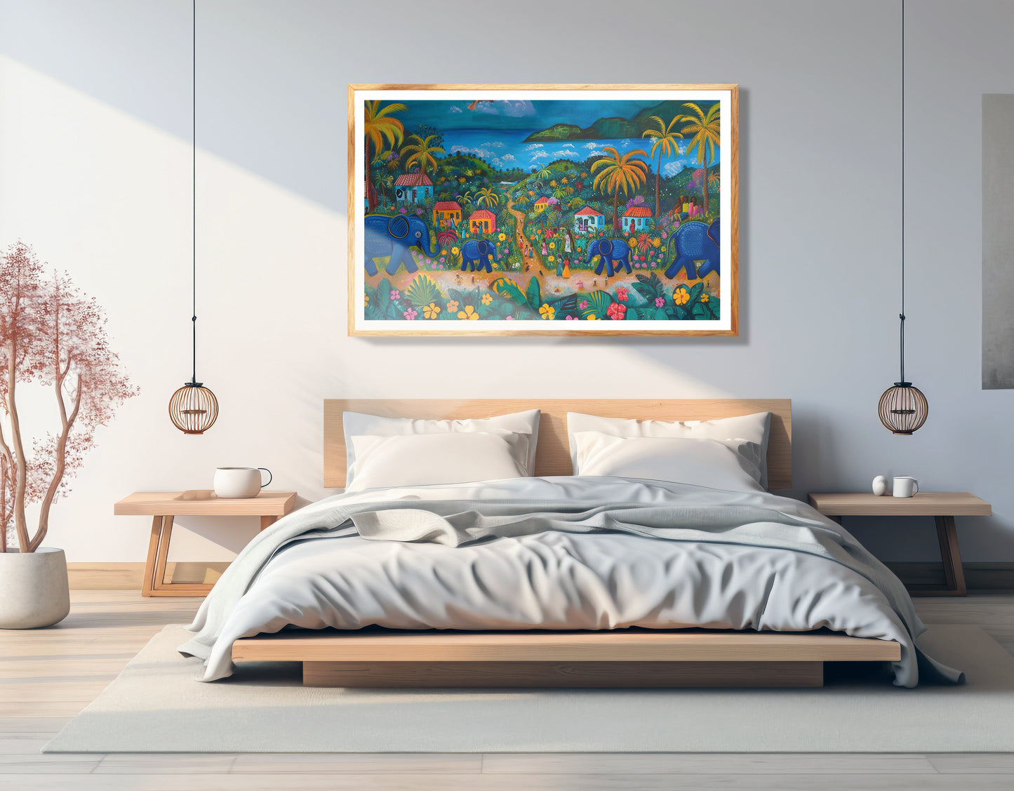 Coastal Village Elephant Black Caribbean wall art view 75