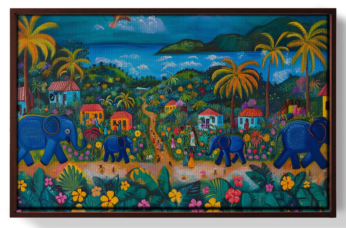 Coastal Village Elephant Black Caribbean wall art view 31