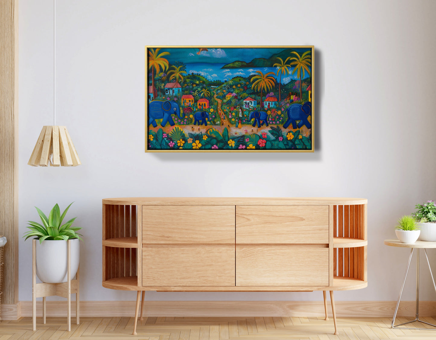 Coastal Village Elephant Black Caribbean wall art view 38