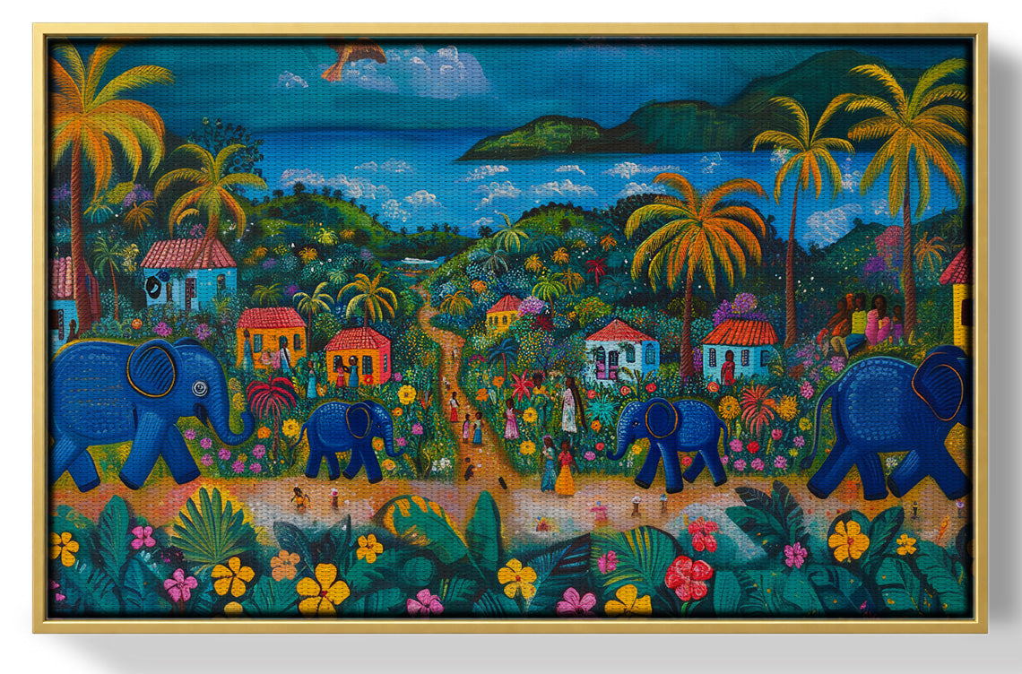 Coastal Village Elephant Black Caribbean wall art view 37