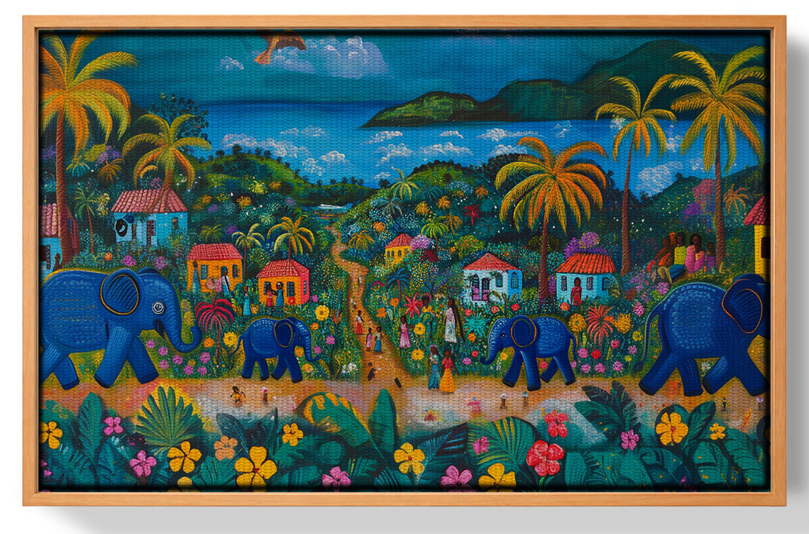 Coastal Village Elephant Black Caribbean wall art view 43