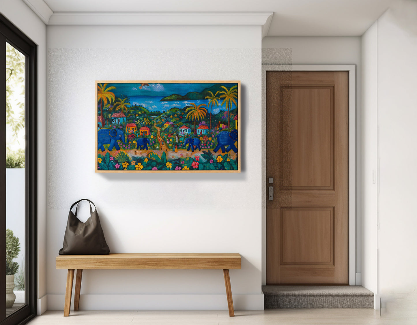 Coastal Village Elephant Black Caribbean wall art view 53