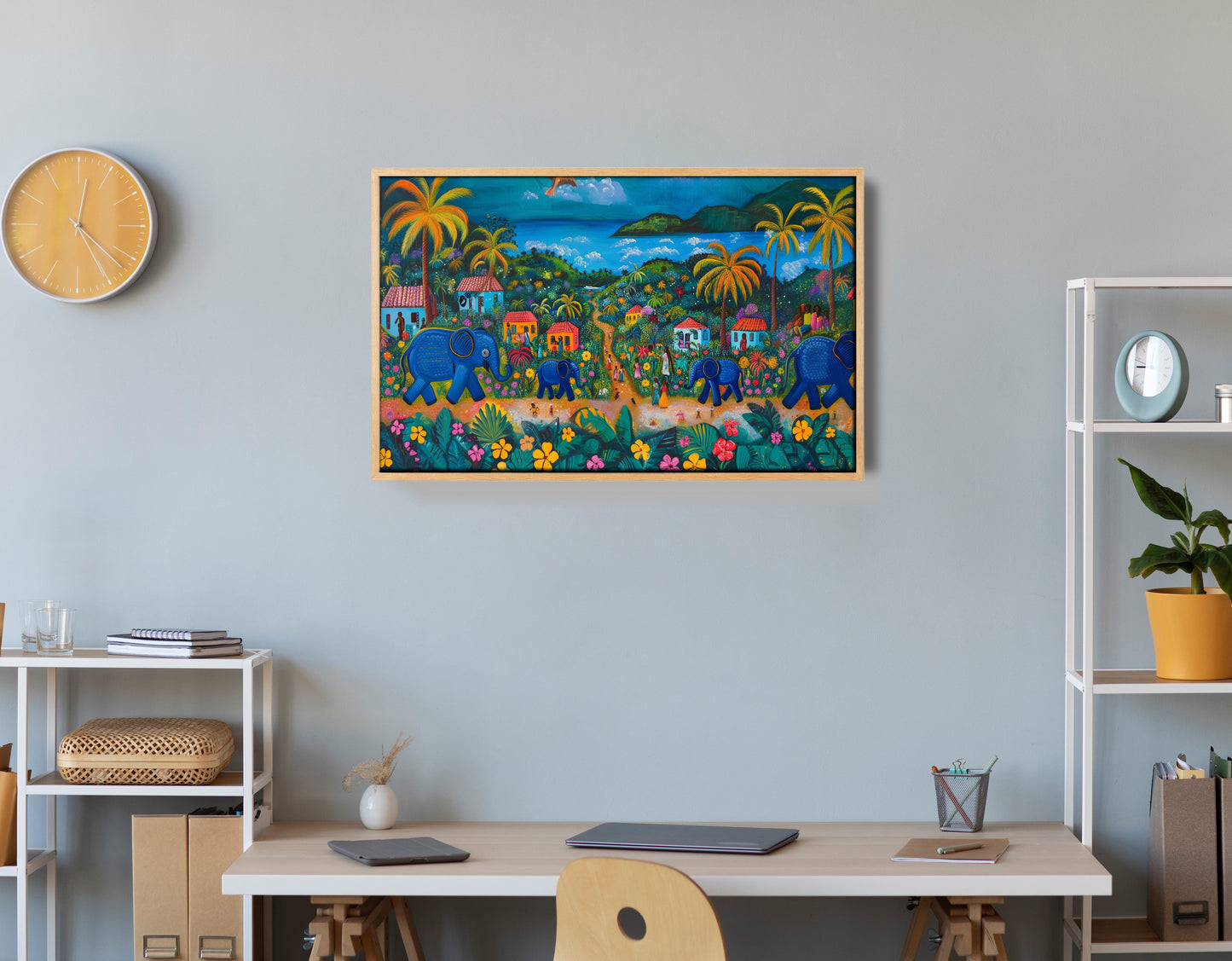 Coastal Village Elephant Black Caribbean wall art view 54