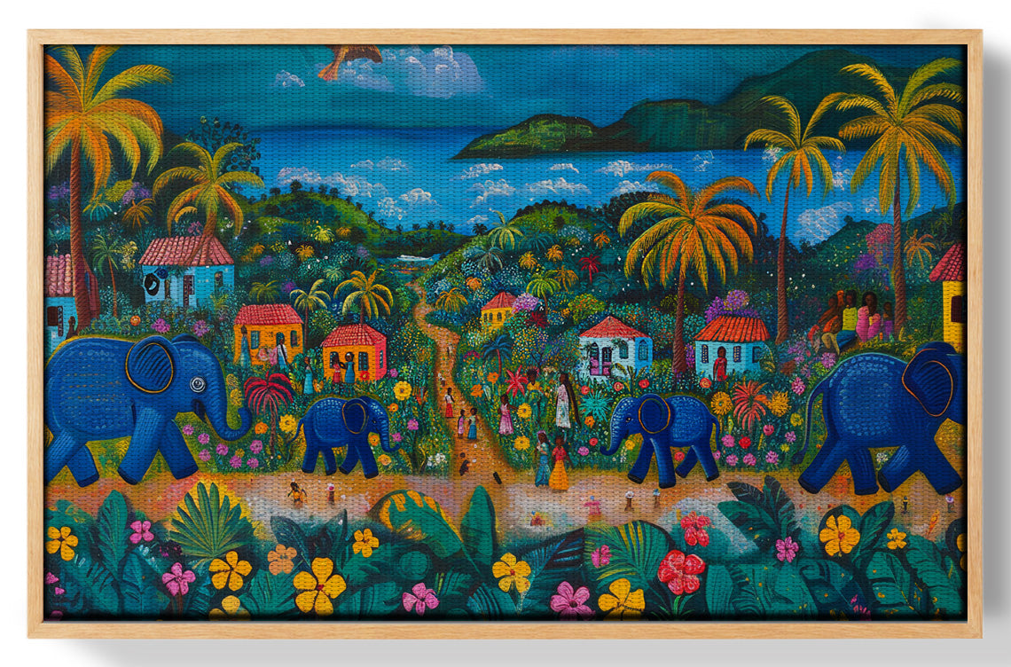 Coastal Village Elephant Black Caribbean wall art view 49