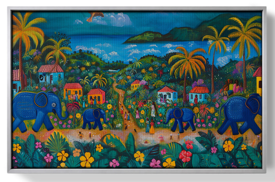 Coastal Village Elephant Black Caribbean wall art view 55