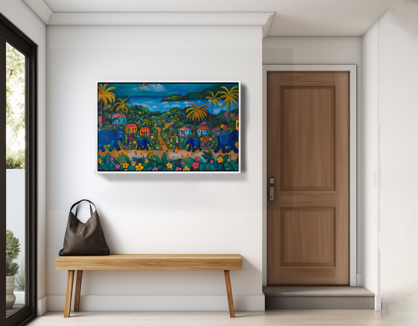 Coastal Village Elephant Black Caribbean wall art view 65
