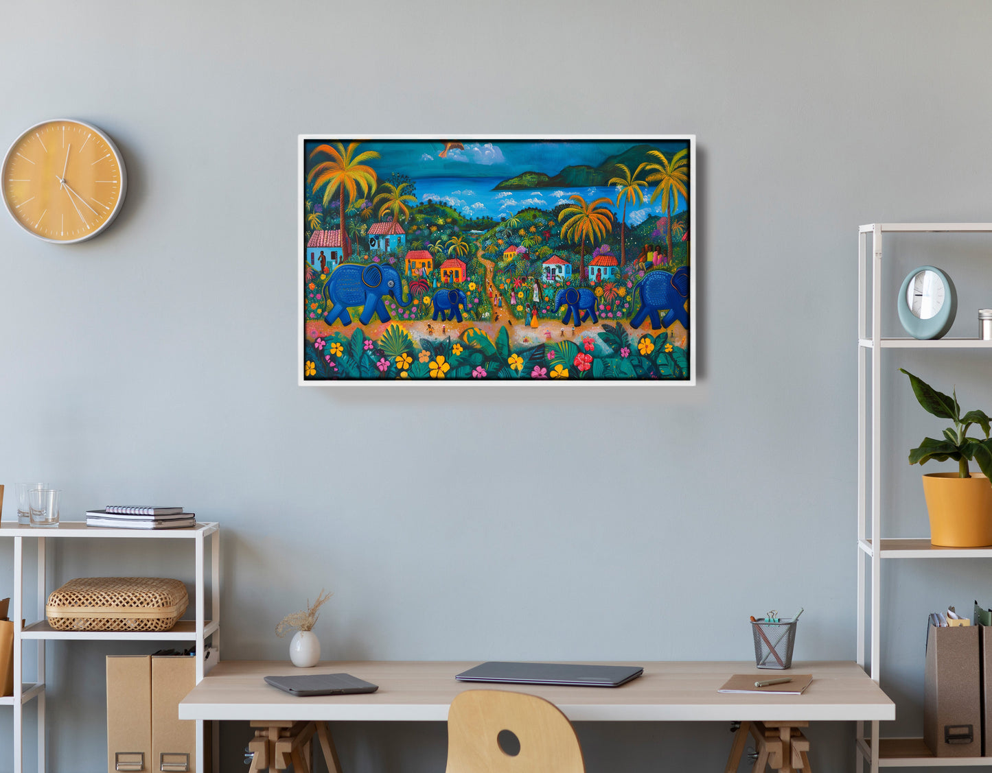 Coastal Village Elephant Black Caribbean wall art view 66