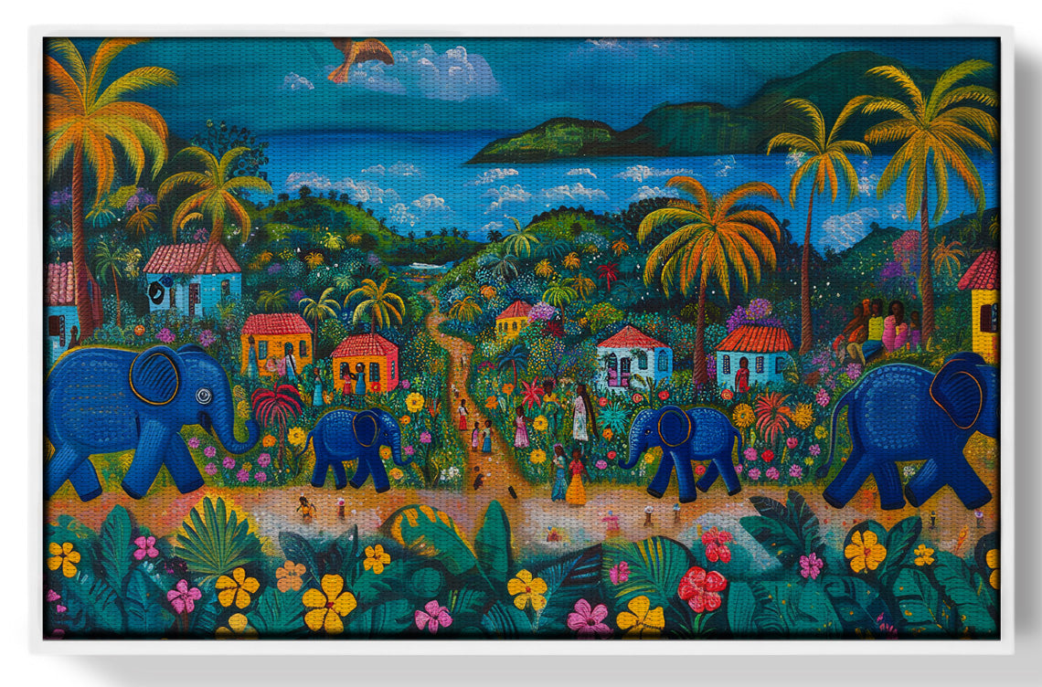 Coastal Village Elephant Black Caribbean wall art view 61