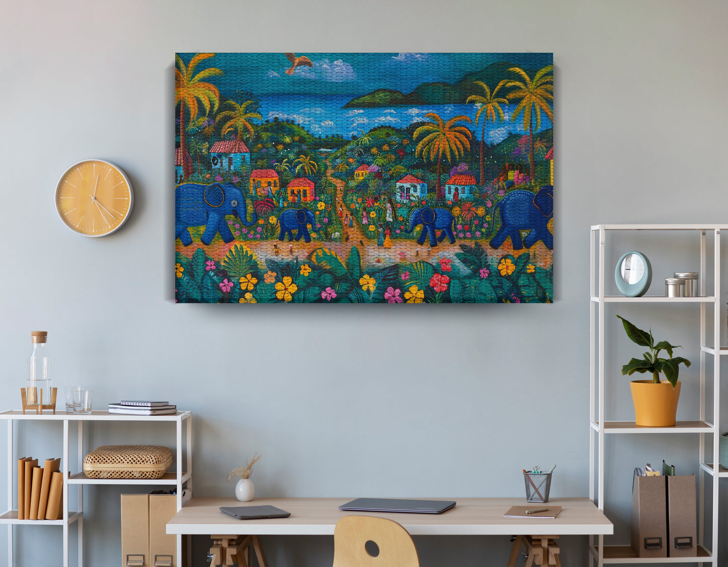 Coastal Village Elephant Black Caribbean wall art view 18