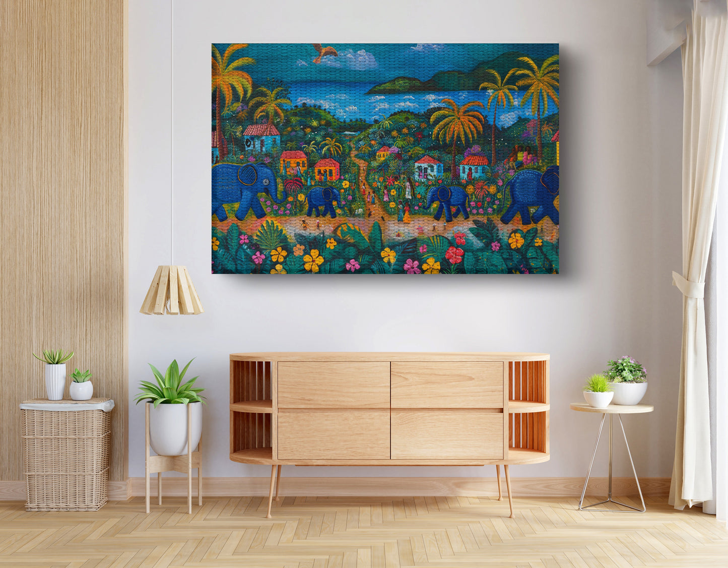 Coastal Village Elephant Black Caribbean wall art view 14