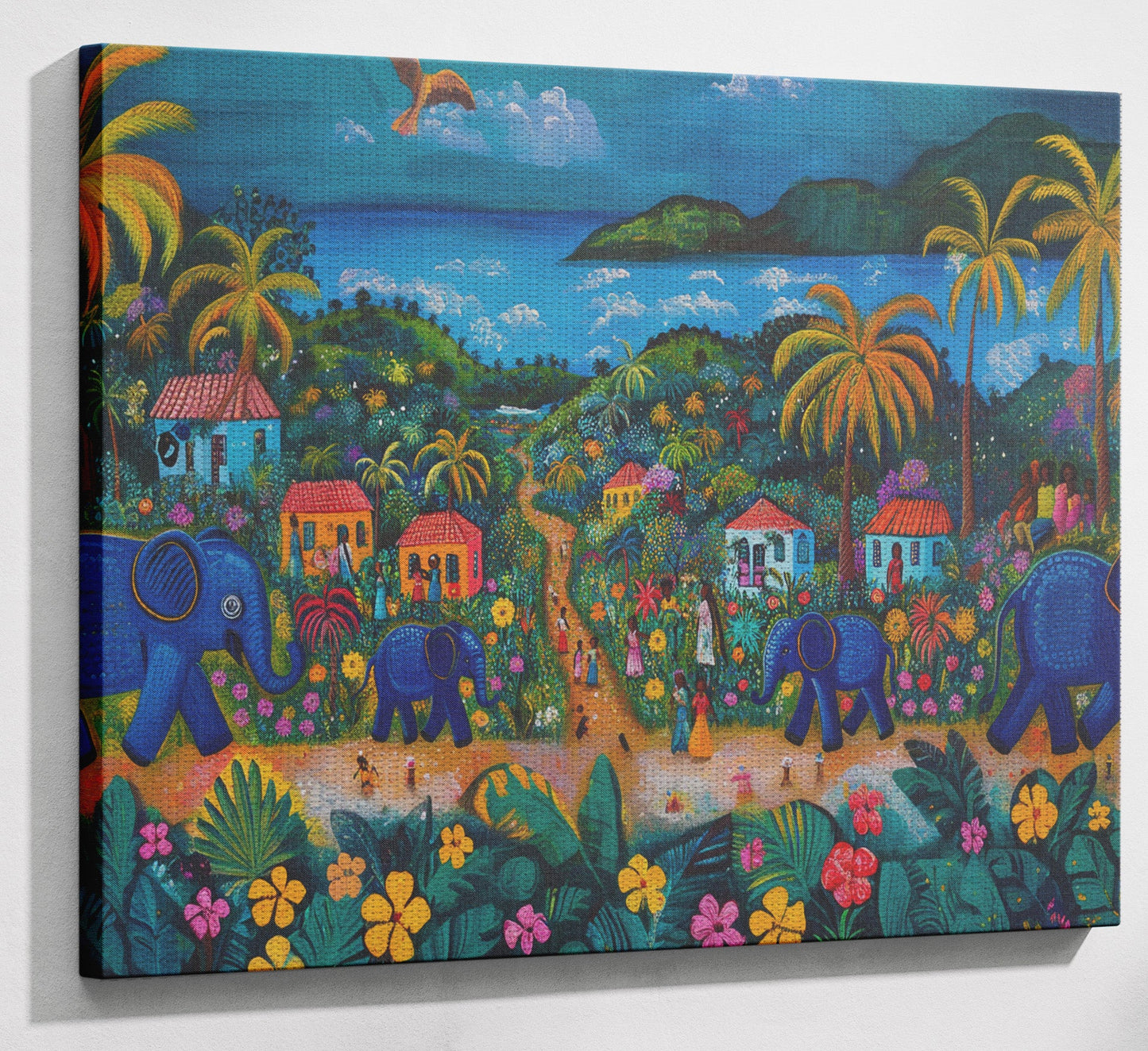 Coastal Village Elephant Black Caribbean wall art view 13