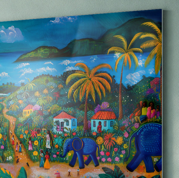 Coastal Village Elephant Black Caribbean wall art view 22
