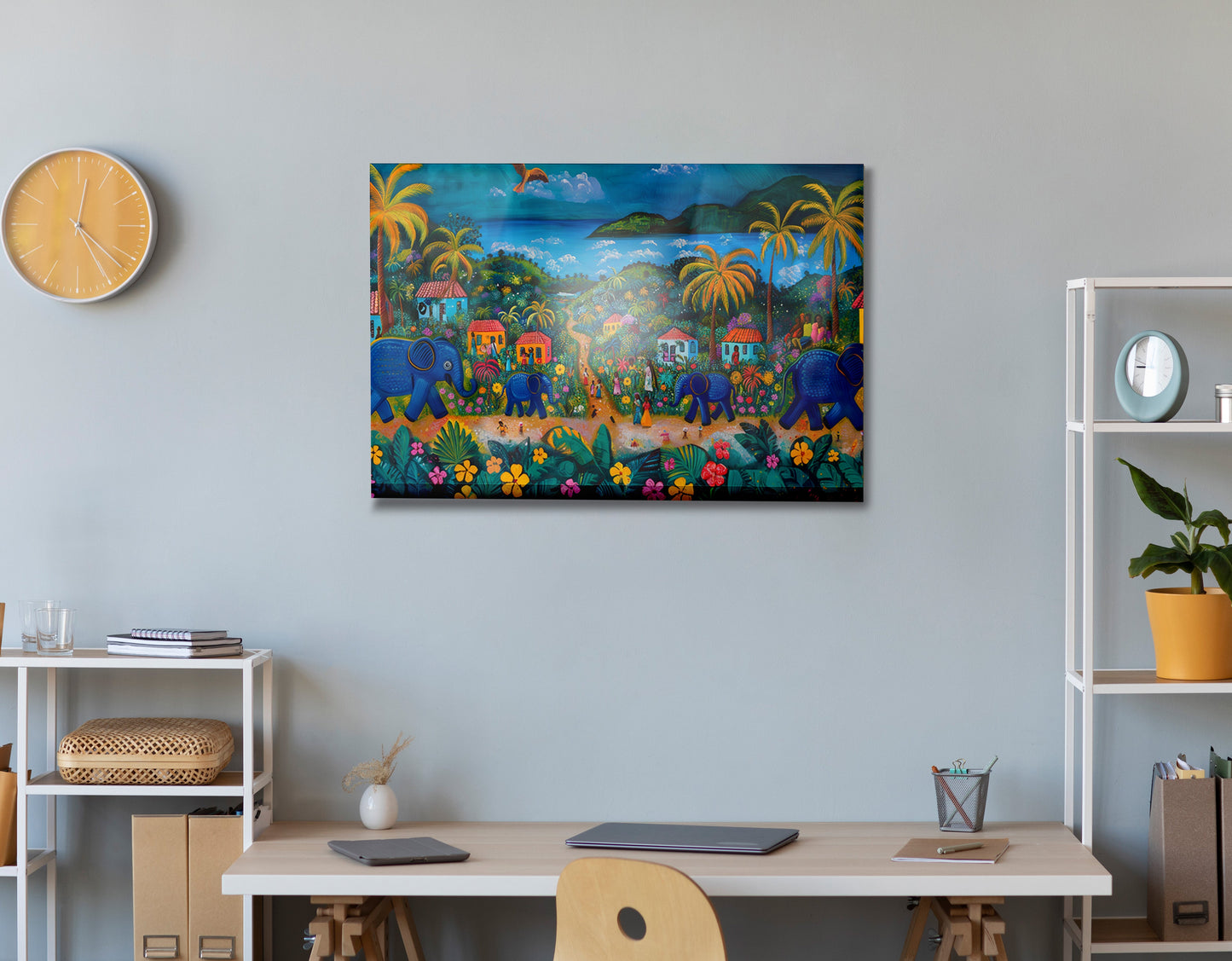 Coastal Village Elephant Black Caribbean wall art view 24