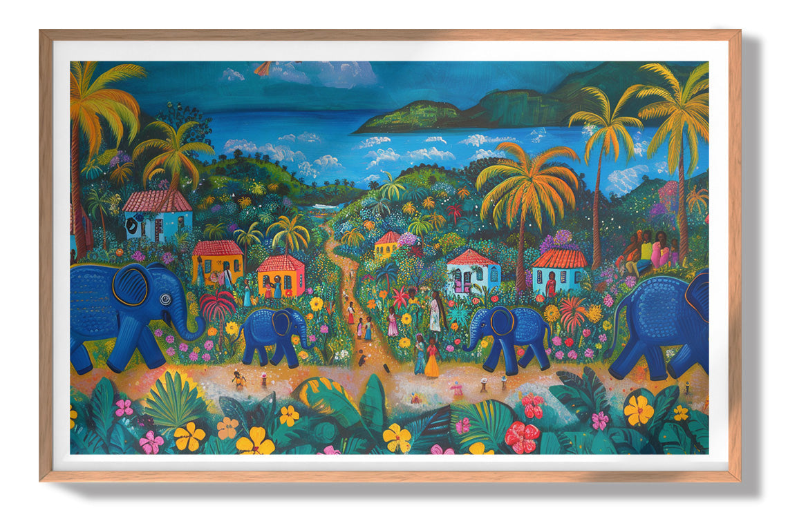 Coastal Village Elephant Black Caribbean wall art view 79