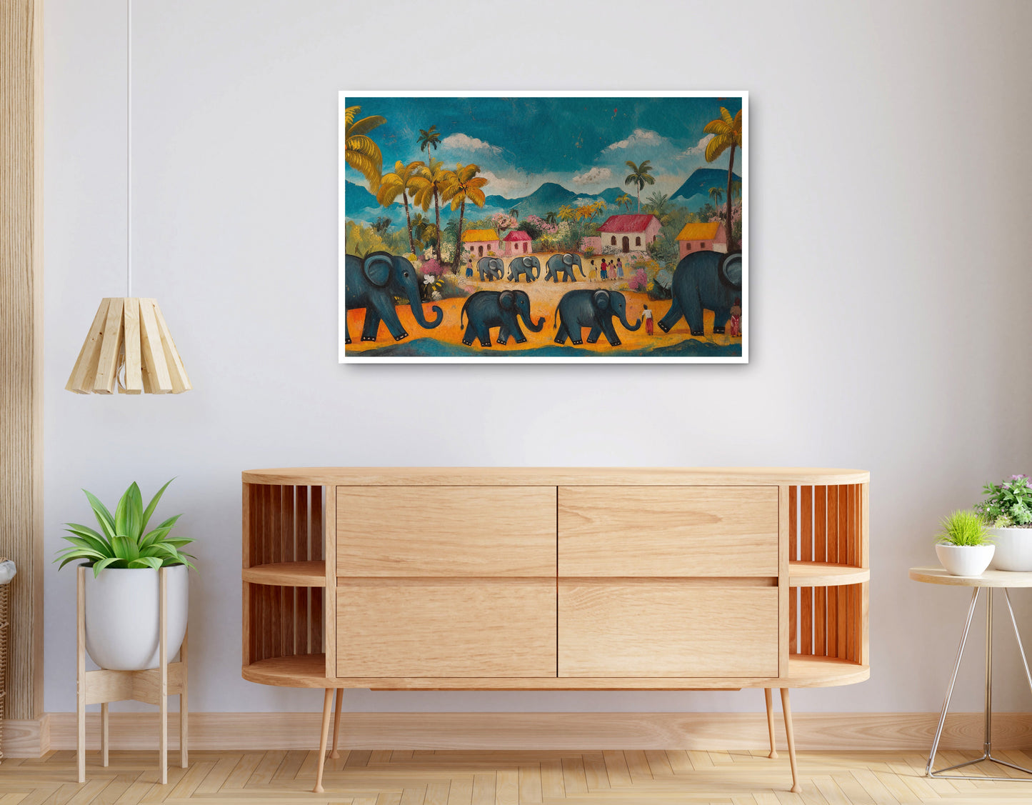 Alternate view of Elephant Village Parade Caribbean wall art canvas print