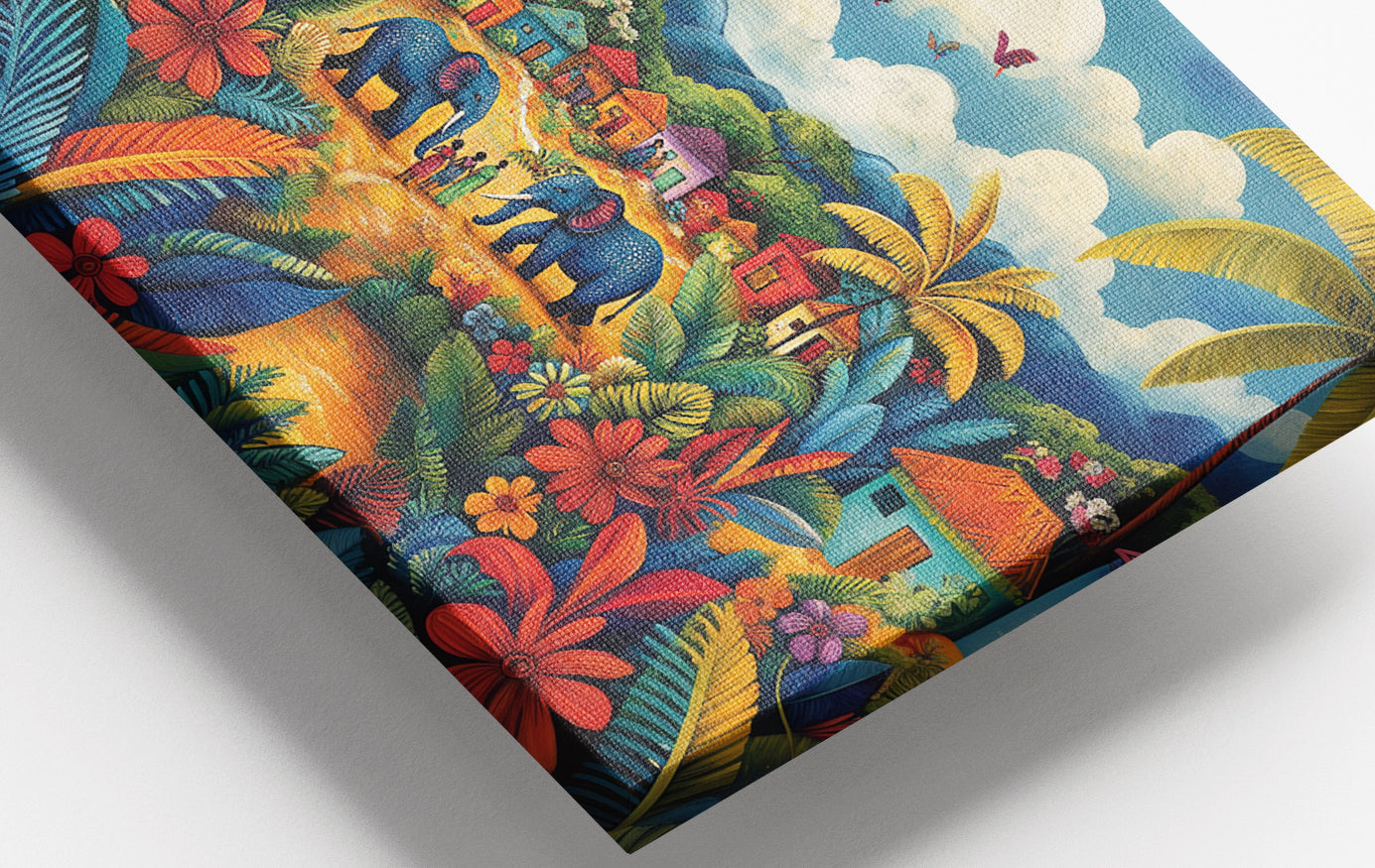 Close-up of Mountain Village Elephant Caribbean wall art detail