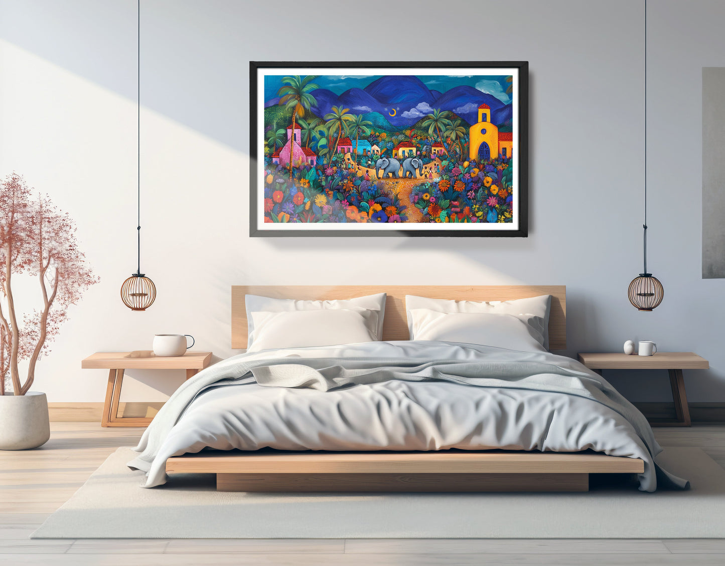 Colorful Mountain Village Elephant Caribbean wall art view 69