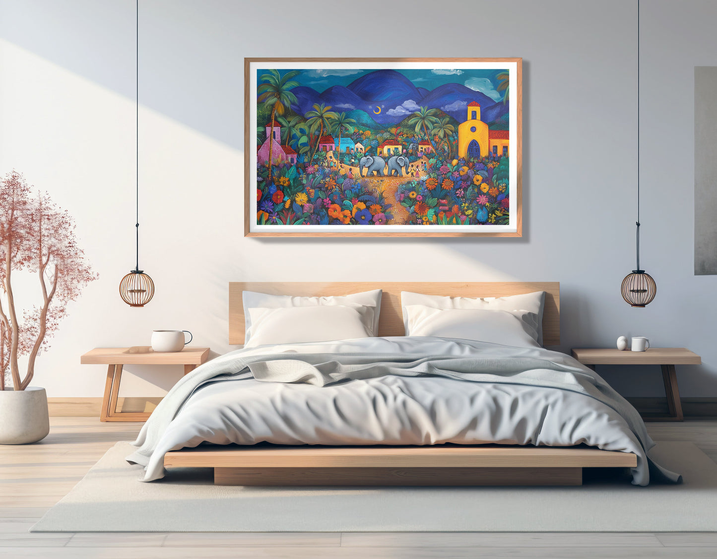 Colorful Mountain Village Elephant Caribbean wall art view 81