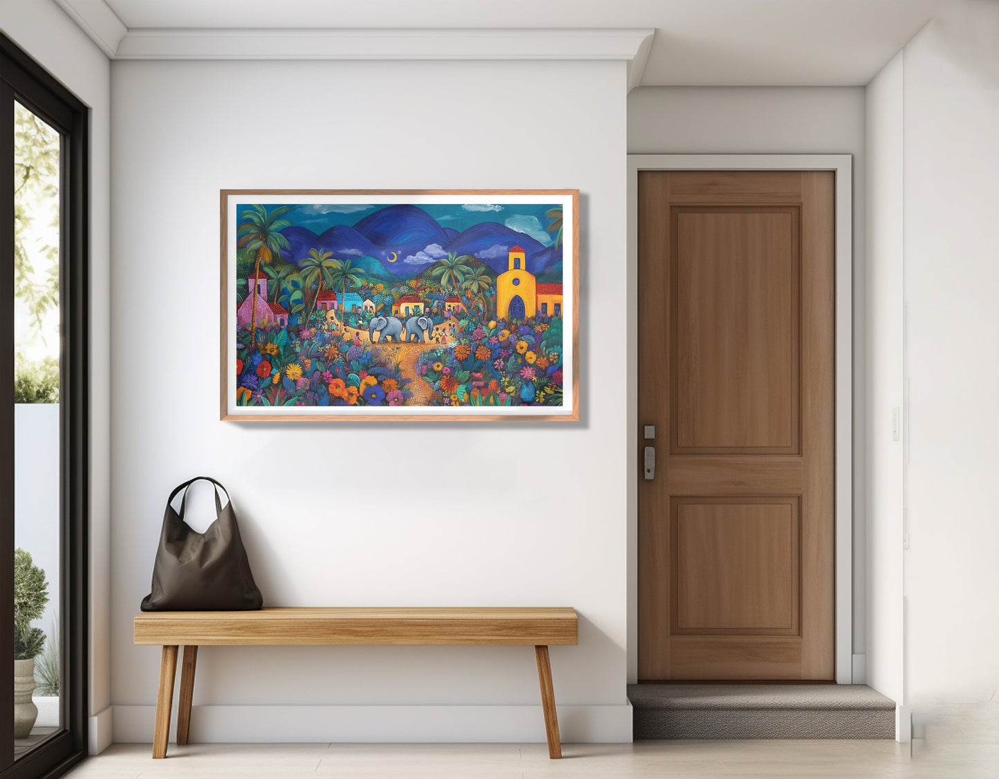 Colorful Mountain Village Elephant Caribbean wall art view 83