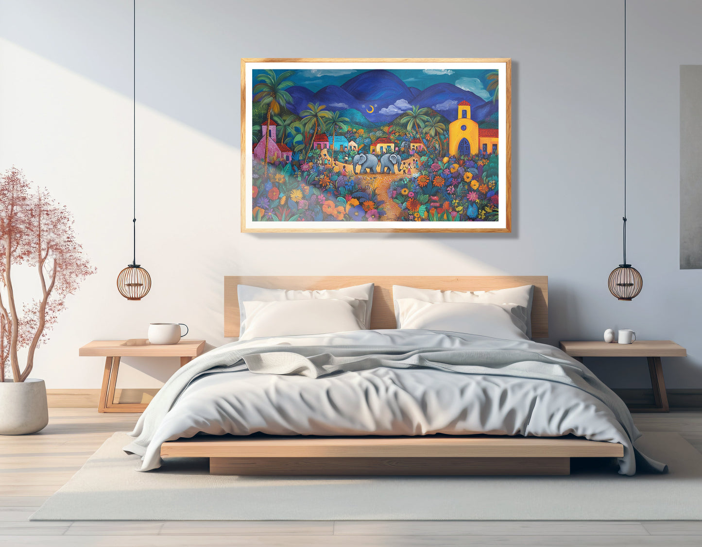 Colorful Mountain Village Elephant Caribbean wall art view 75