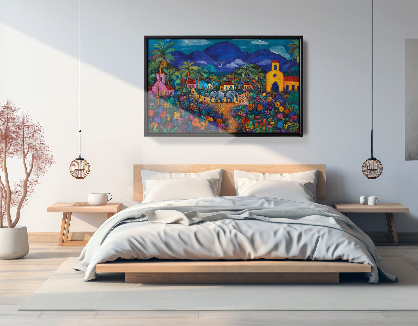 Colorful Mountain Village Elephant Caribbean wall art view 27