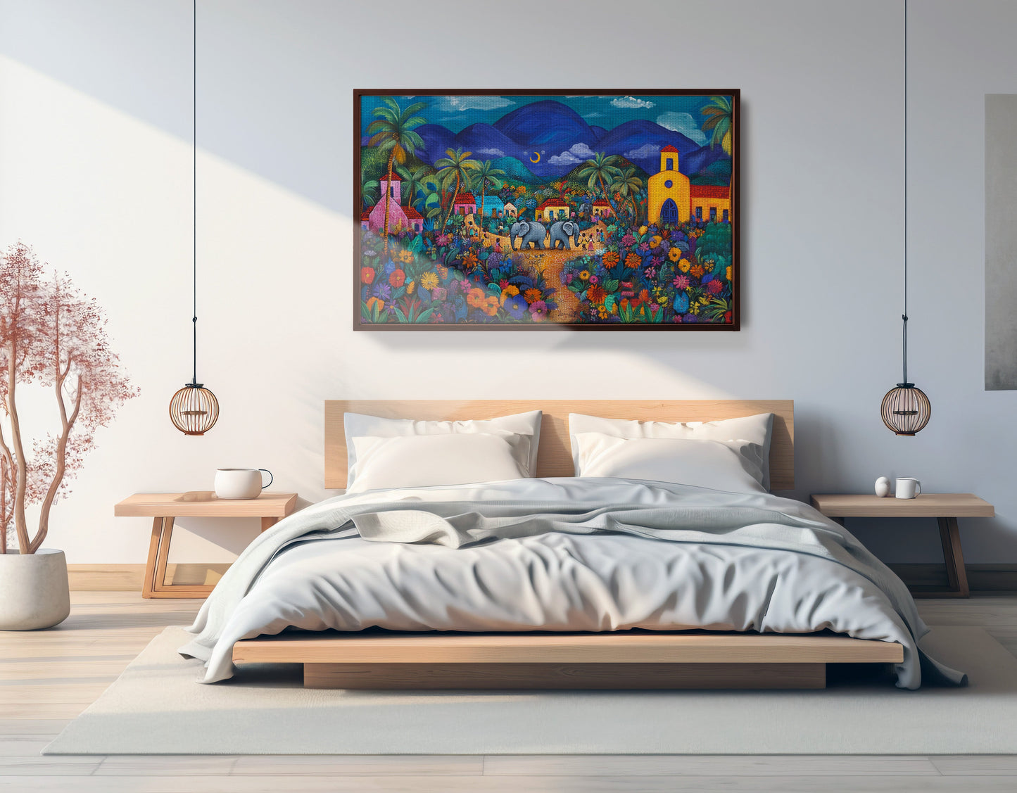 Colorful Mountain Village Elephant Caribbean wall art view 33